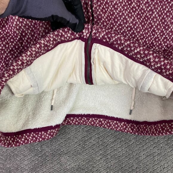 LL Bean Fleece Full Zip Jacket Womens XL Petite Red Anorak Diamond Fleece sherpa - Picture 5 of 12